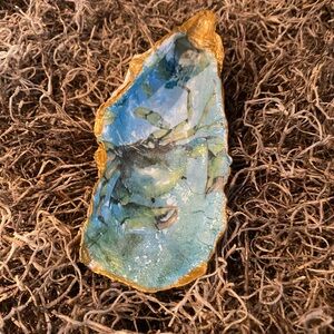 Handcrafted Decoupaged Sea Crab Large Oyster Shell With Gold Accent